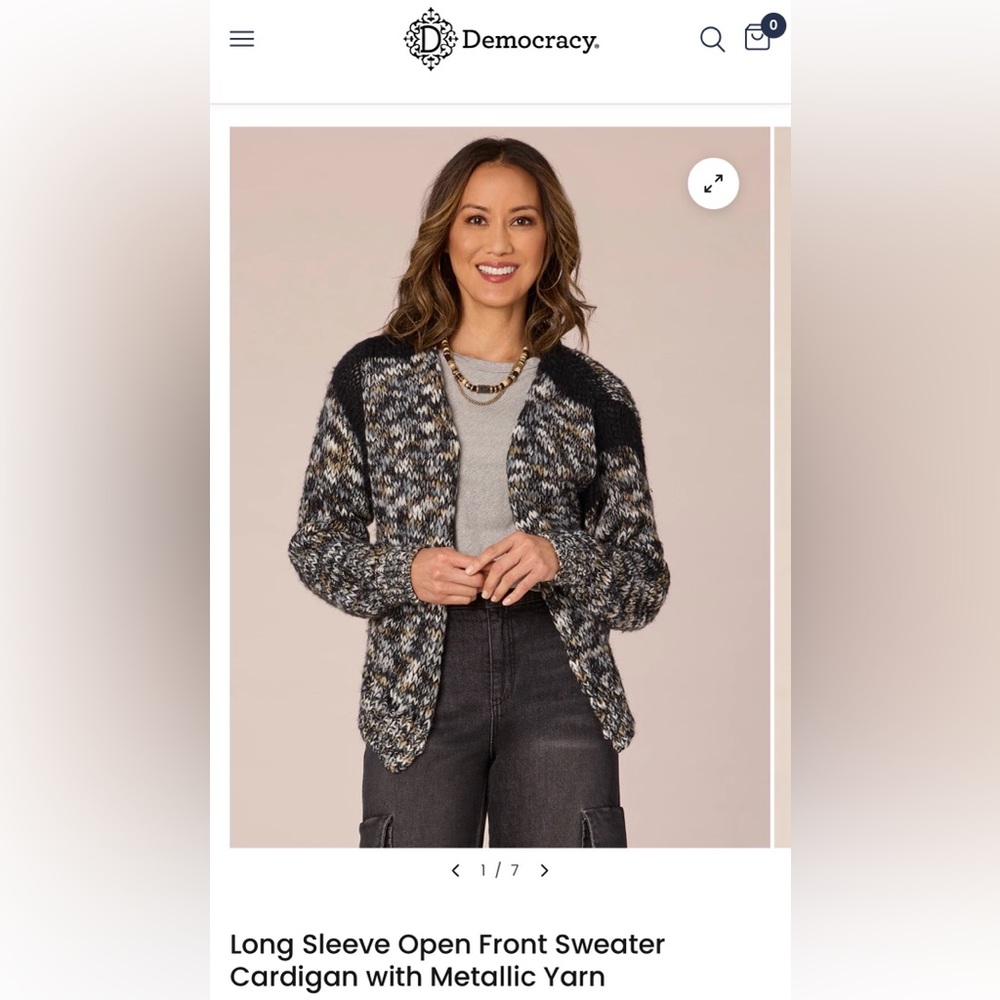 Women's Metallic Open Front Sweater Cardigan